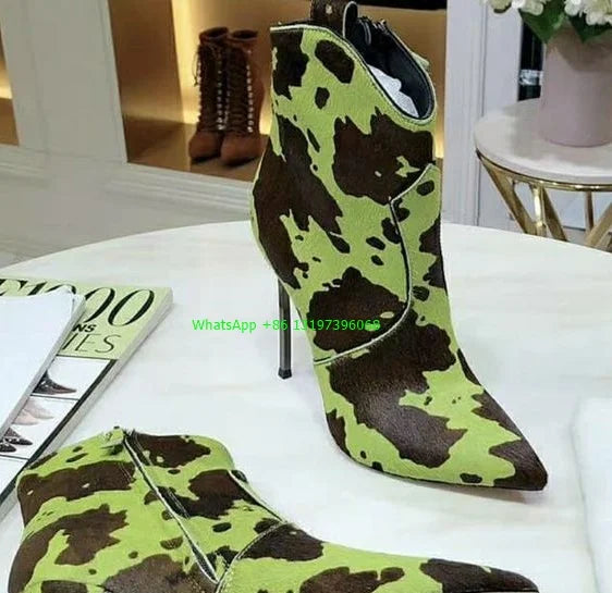Ladies Pointed Toe Print Spotted Ankle Boots