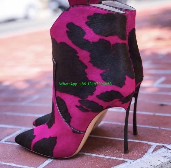 Ladies Pointed Toe Print Spotted Ankle Boots